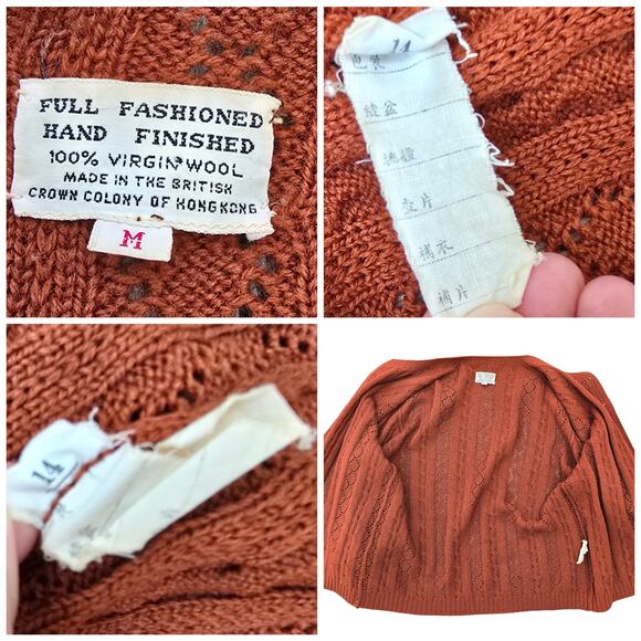 VTG Cardigan Rust Orange Wool Size M Cable Knit Vintage Button Front Sweater - Picture 5 of 10